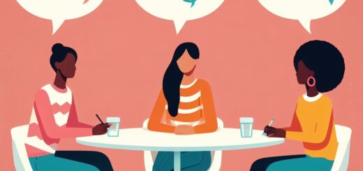 Drei Personen, die an einem Tisch sitzen und unterschiedliche Sprachen sprechen. Sprache verbindet.