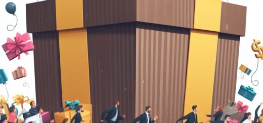 Menschen die auf ein großes Geschenk zulaufe. Symbolisiert Black Friday.