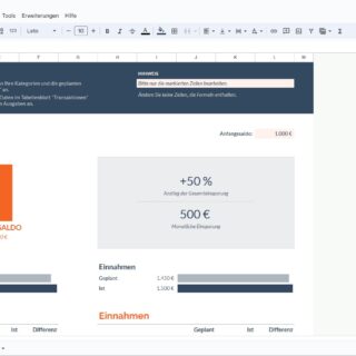 Google Tabellen mit einem Beispiel zur Monatsbudgetplanung.