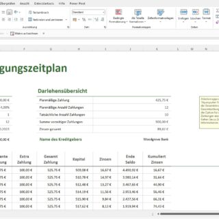 Microsoft Excel im Einsatz. Darstellung eines Darlehenstilgungsplan