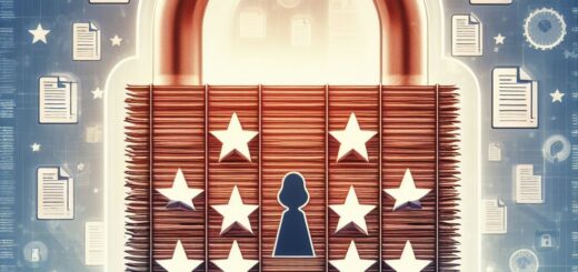 Ein großes Vorhängeschloss mit 8 Sternen in einer Reihen. Dahinter sind unzählige Dokumente abgebildet. Das Bild soll einen Passwortmanager symbolisieren.