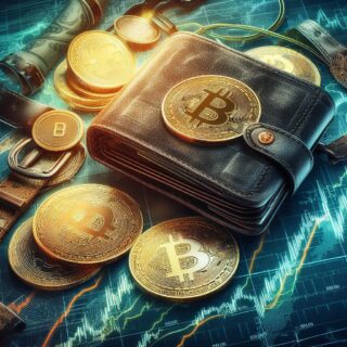 Eine Wallet mit Kryptowährung im Hintegrund ein Chart vom Kurs