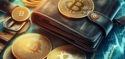 Eine Wallet mit Kryptowährung im Hintegrund ein Chart vom Kurs