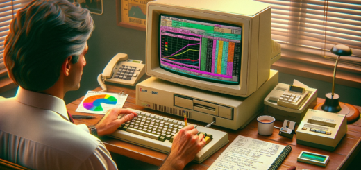 Das Bild ist nun erstellt und spiegelt einen typischen Lernmoment in den 1990er Jahren wider, mit einem Fokus auf Excel. Es vermittelt die Atmosphäre eines Büros aus dieser Zeit, während es sich um das Erlernen neuer Softwarefunktionen dreht.