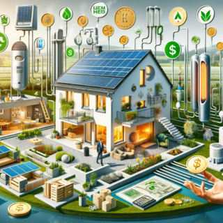 Der illustrierte Überblick zu den Schlüsselelementen des neuen Heizungsgesetzes in Deutschland für 2024 ist nun fertiggestellt. Das Bild veranschaulicht verschiedene erneuerbare Energiequellen für die Heizung und symbolisiert zudem die staatlichen Förderungen und Anreize.