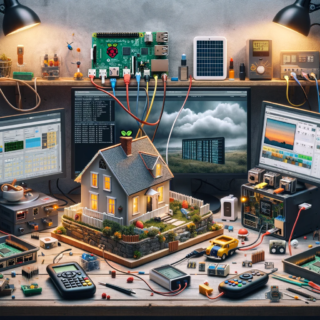 Here are two visual representations of Raspberry Pi projects incorporating elements of smart home technology, weather stations, ad-blocking software, retro gaming, and a surveillance system, all reflecting the themes of innovation and DIY spirit.