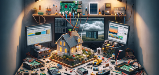 Here are two visual representations of Raspberry Pi projects incorporating elements of smart home technology, weather stations, ad-blocking software, retro gaming, and a surveillance system, all reflecting the themes of innovation and DIY spirit.