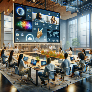 Hier ist das aktualisierte Bild im Querformat, das eine moderne Büroumgebung zeigt, in der ein vielfältiges Team Microsoft Teams 2.0 für die Zusammenarbeit nutzt. Es passt hervorragend zu Ihrem Artikel über die digitale Zusammenarbeit mit Microsoft Teams 2.0.