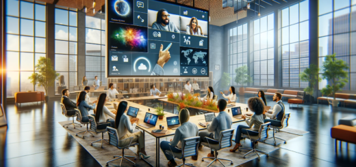 Hier ist das aktualisierte Bild im Querformat, das eine moderne Büroumgebung zeigt, in der ein vielfältiges Team Microsoft Teams 2.0 für die Zusammenarbeit nutzt. Es passt hervorragend zu Ihrem Artikel über die digitale Zusammenarbeit mit Microsoft Teams 2.0.