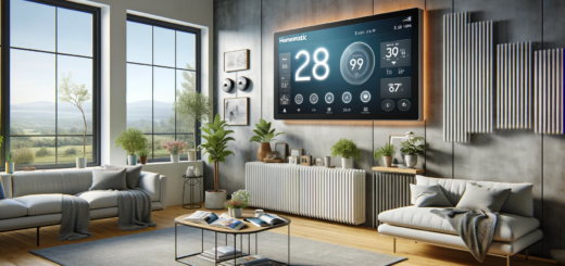 Das Bild im Querformat für Ihren Artikel wurde erstellt. Es zeigt ein modernes, intelligentes Wohnzimmer, ausgestattet mit Homematic IP Technologie, einschließlich Heizkörpern unter den Fenstern.