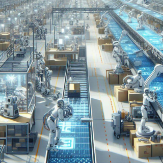 Zeichen ein Bild, dass sowhl automatisierung mit Robortern und Ki sowie menschliche Arbeit zeigt.