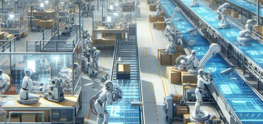 Zeichen ein Bild, dass sowhl automatisierung mit Robortern und Ki sowie menschliche Arbeit zeigt.