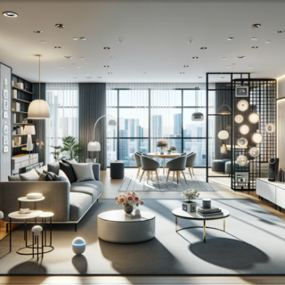 ein modernes, technologisch fortschrittliches Smart-Home-Interieur zeigt, welches durch den Funkstandard Matter ermöglicht wird.