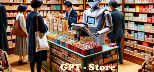 A traditional store interior with shelves lined with small colorful boxes featuring various motifs. Multiple customers are standing in line at the che.
