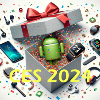 horizontal image featuring a white background. In the center, there's an opened gift box from which confetti, various smart gadgets