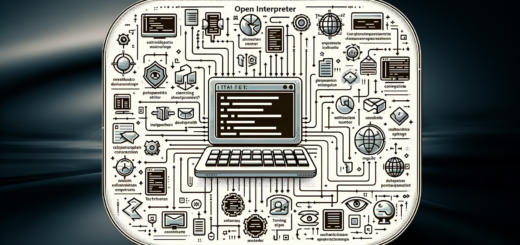 Das Bild, das die Funktionsweise von Open Interpreter illustriert, ist nun erstellt. Es zeigt ein stilisiertes Computerterminal im Zentrum, von dem Linien zu verschiedenen Symbolen führen, die unterschiedliche Aufgaben wie Textbearbeitung, Webbrowser-Steuerung und Datenanalyse repräsentieren. Der Stil ist klar und informativ, passend für einen professionellen Artikel über fortschrittliche Technologie.