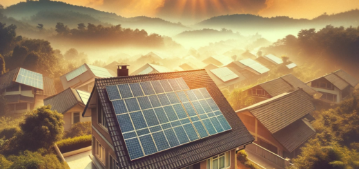 featuring a roof with solar panels and sunshine, captured in a style that resembles photos taken with an old camera.