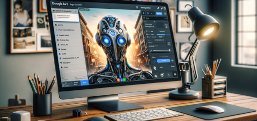 moderne, schlanke Computerschnittstelle, die die Bilderzeugungsfunktion Gemini Pro von Google Bard anzeigt. Der Bildschirm zeigt ein fotorealistisches Bild, das generat