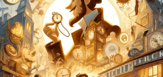 A captivating cover image for a book, capturing the essence of a story about time, featuring the characters Mr. Timeless and Mr.