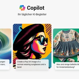 Microsoft Copilot zeigt verschiedene Aufgaben wie Atemübungen, Pop-Art-Erstellung und Kinderbekleidungsmarken-Empfehlungen.