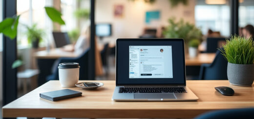 Moderner Arbeitsplatz mit Laptop, der ChatGPT zeigt.
