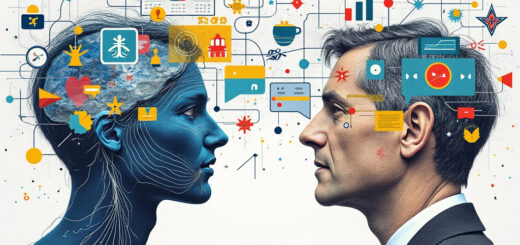 Ein Bild, das die Komplexität der menschlichen Kommunikation darstellt, mit Symbolen für verbale und nonverbale Kommunikation.