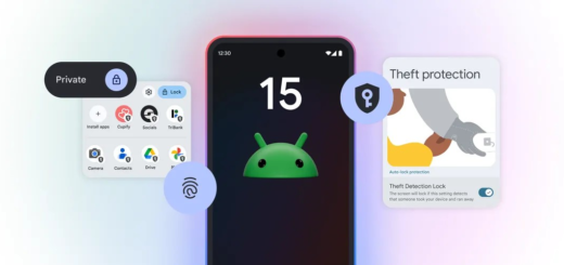 Android 15 Update: Darstellung der neuen Sicherheitsfunktionen wie Theft Detection Lock und privater App-Bereich auf einem Smartphone-Bildschirm.