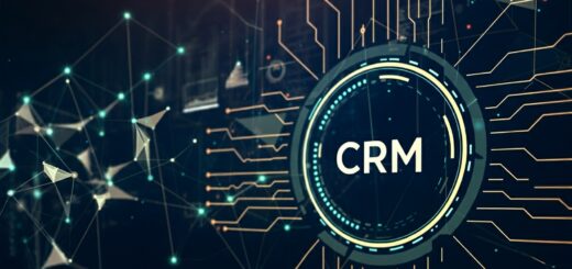 Bild mit dem Schriftzug CRM mit Linien, die zu einem Netzwerk zusammenkommen.