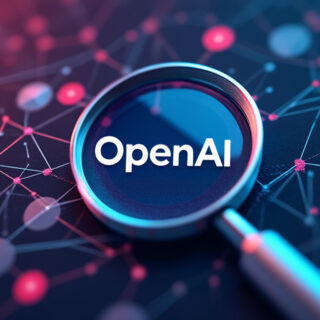 Lupe mit Schriftzug OpenAI.