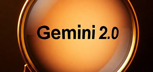 Nahaufnahme einer Lupe mit dem Text 'Gemini 2.0' im Fokus.