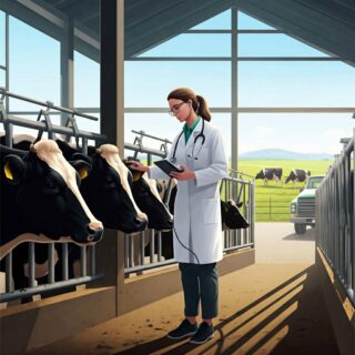 Tierärztin untersucht ein Tier mit einem modernen Diagnosegerät, um den Einsatz von Antibiotika zu reduzieren.