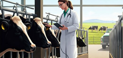 Tierärztin untersucht ein Tier mit einem modernen Diagnosegerät, um den Einsatz von Antibiotika zu reduzieren.