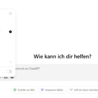 Ein Screenshot zeigt die ChatGPT-Benutzeroberfläche. Links oben ist ein Dropdown-Menü mit dem Titel "ChatGPT Aufgaben" geöffnet. Es sind verschiedene Modelloptionen sichtbar: "GPT-4", "GPT-4o mit geplanten Aufgaben (Beta)", "o1", und "o1-mini". "GPT-4o mit geplanten Aufgaben" ist ausgewählt. Unten sind Optionen wie "Erstelle ein Bild", "Analysiere Bilder" und "Hilf mir beim Schreiben" sichtbar. Rechts ist die Eingabeleiste mit der Frage "Wie kann ich dir helfen?" zu sehen.