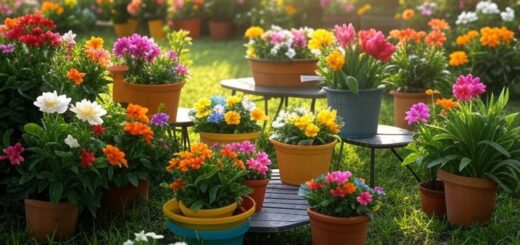 Ein futuristisches Gartenbild, das durch künstliche Intelligenz und Digitalisierung verziert wurde. Es zeigt eine vielfaltige Palette prächtiger Blumen in leuchtenden Farben, einen makellos grünen Rasen und spezielle Bereiche, die als Spielplätze für Bienen dienen. Digitale Effekte wie schwebende Lichtpunkte und holographische Blütenblätter verstärken die magische Atmosphäre.