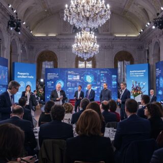 KI generiertes Bild einer Szene einer Konferenz für KI