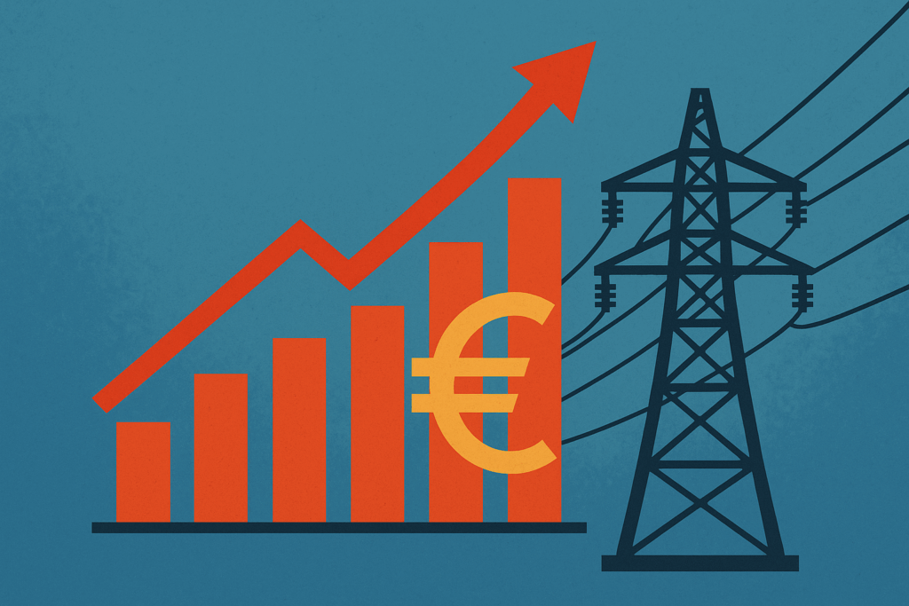 Grafik steigender Energiekosten und Stromnetz mit Preiskurve und Euro-Zeichen
