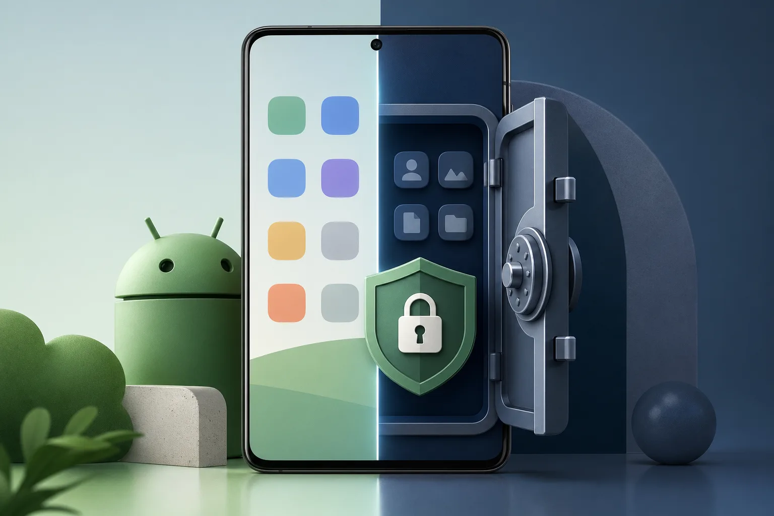 Android-Smartphone mit symbolisch getrenntem privatem Bereich für sensible Apps