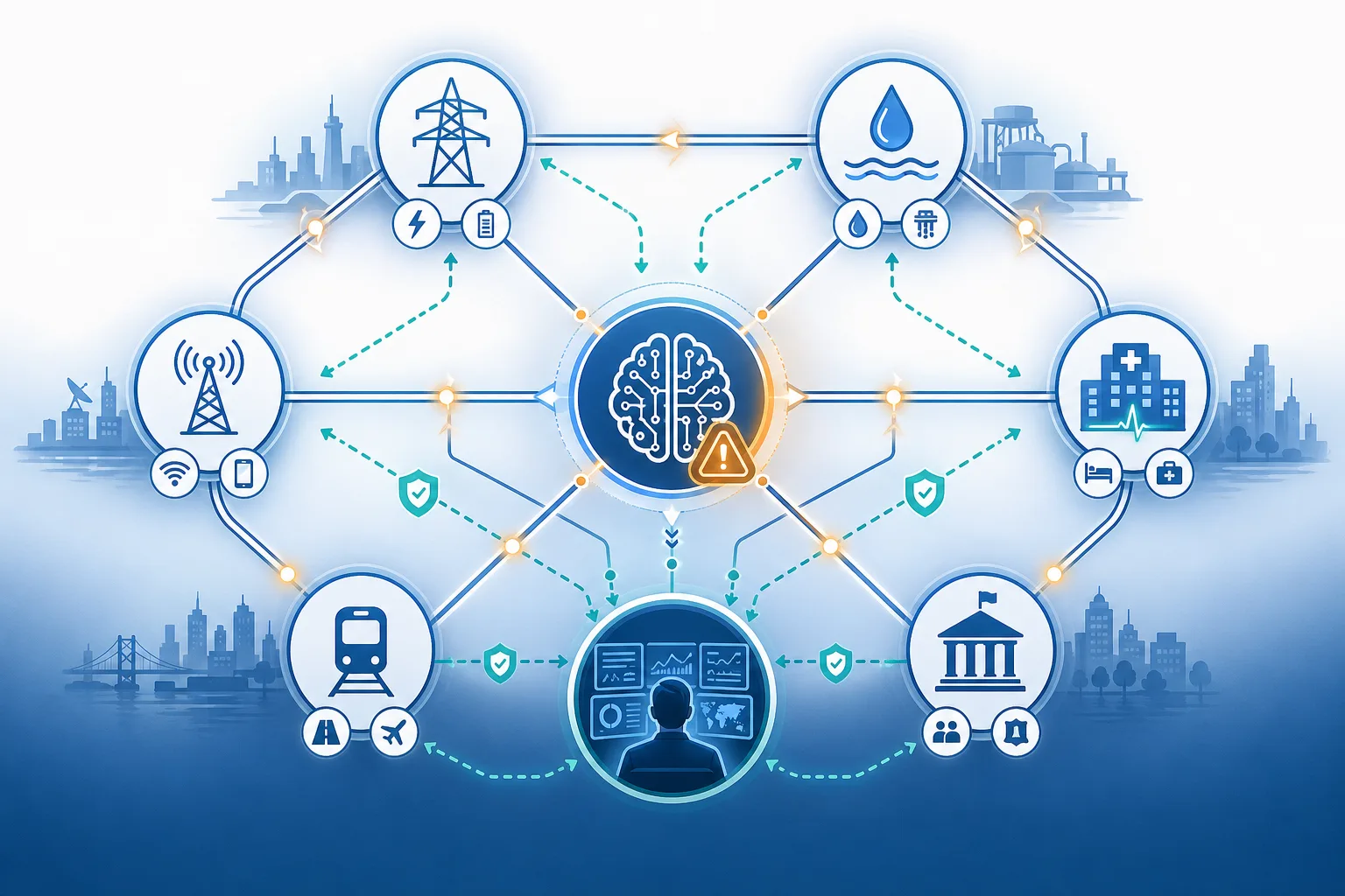 Vernetzte kritische Sektoren mit Fallback-Pfaden und menschlicher Aufsicht