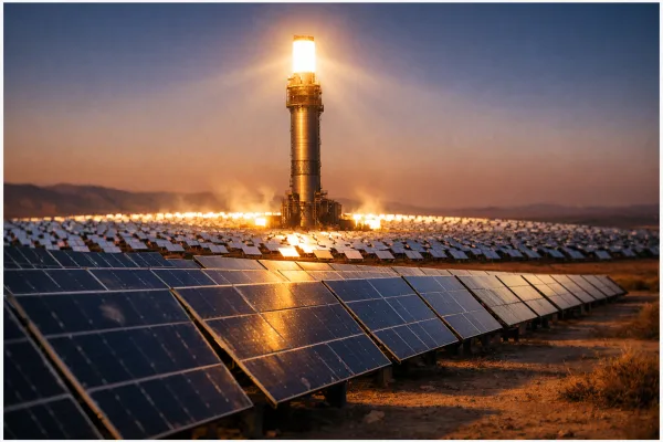 PV-CSP-Kraftwerke: Wenn Solarstrom abends tragen soll