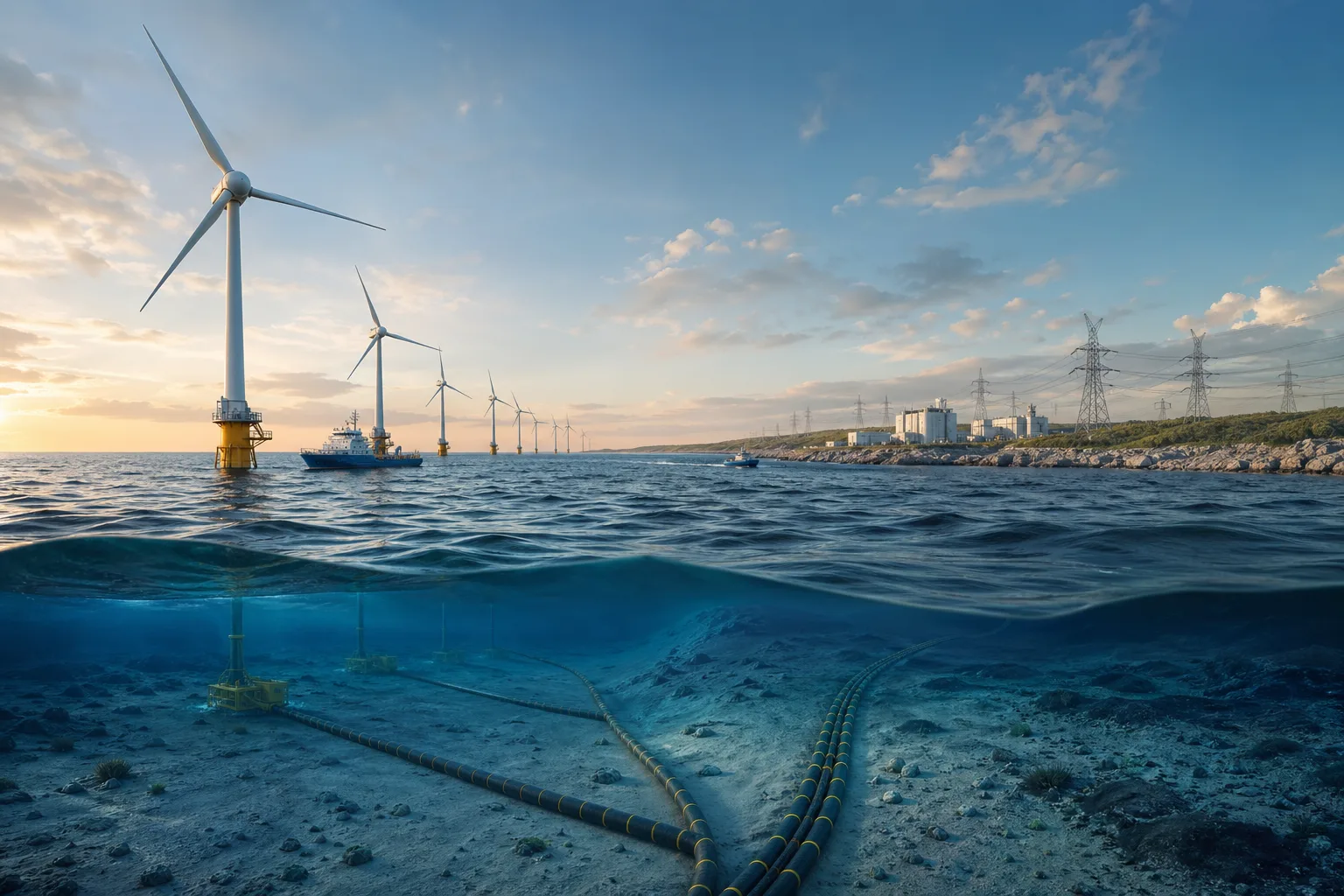 Konzeptgrafik zu Offshore-Windanlagen, Netzanbindung und maritimer Infrastruktur