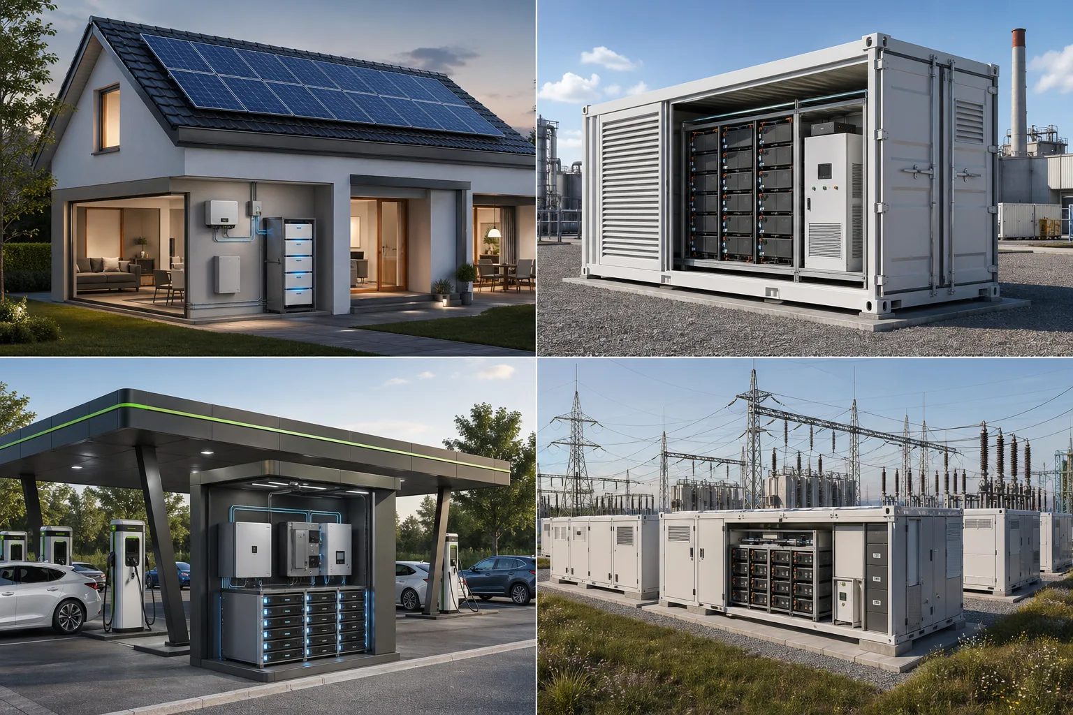 Illustration verschiedener Einsatzfelder für Batteriespeicher im Stromsystem