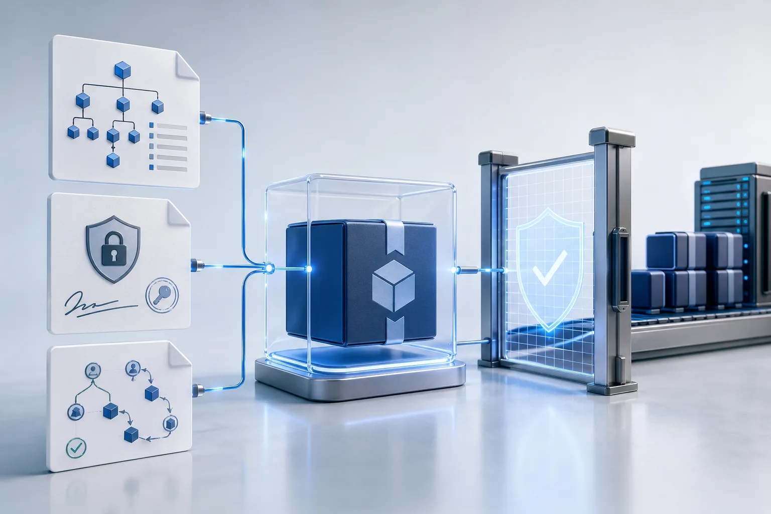 Illustration von SBOM, Signatur und Herkunftsnachweis für Software-Artefakte