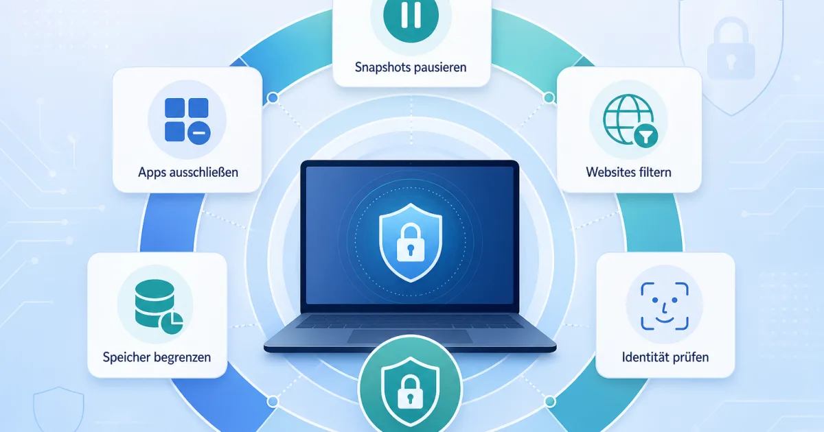 Windows Recall sicher einrichten: Snapshots kontrollieren, Apps ausschließen, Speicher begrenzen