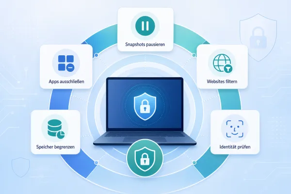 Windows Recall sicher einrichten: Snapshots kontrollieren, Apps ausschließen, Speicher begrenzen