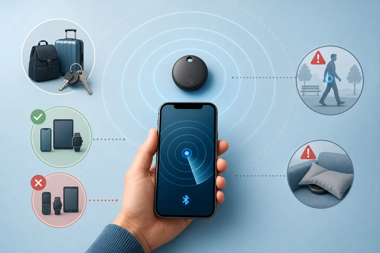 Diagramm zu Grenzen der Bluetooth-Tracker-Erkennung mit Smartphone, Reichweite und Kompatibilität