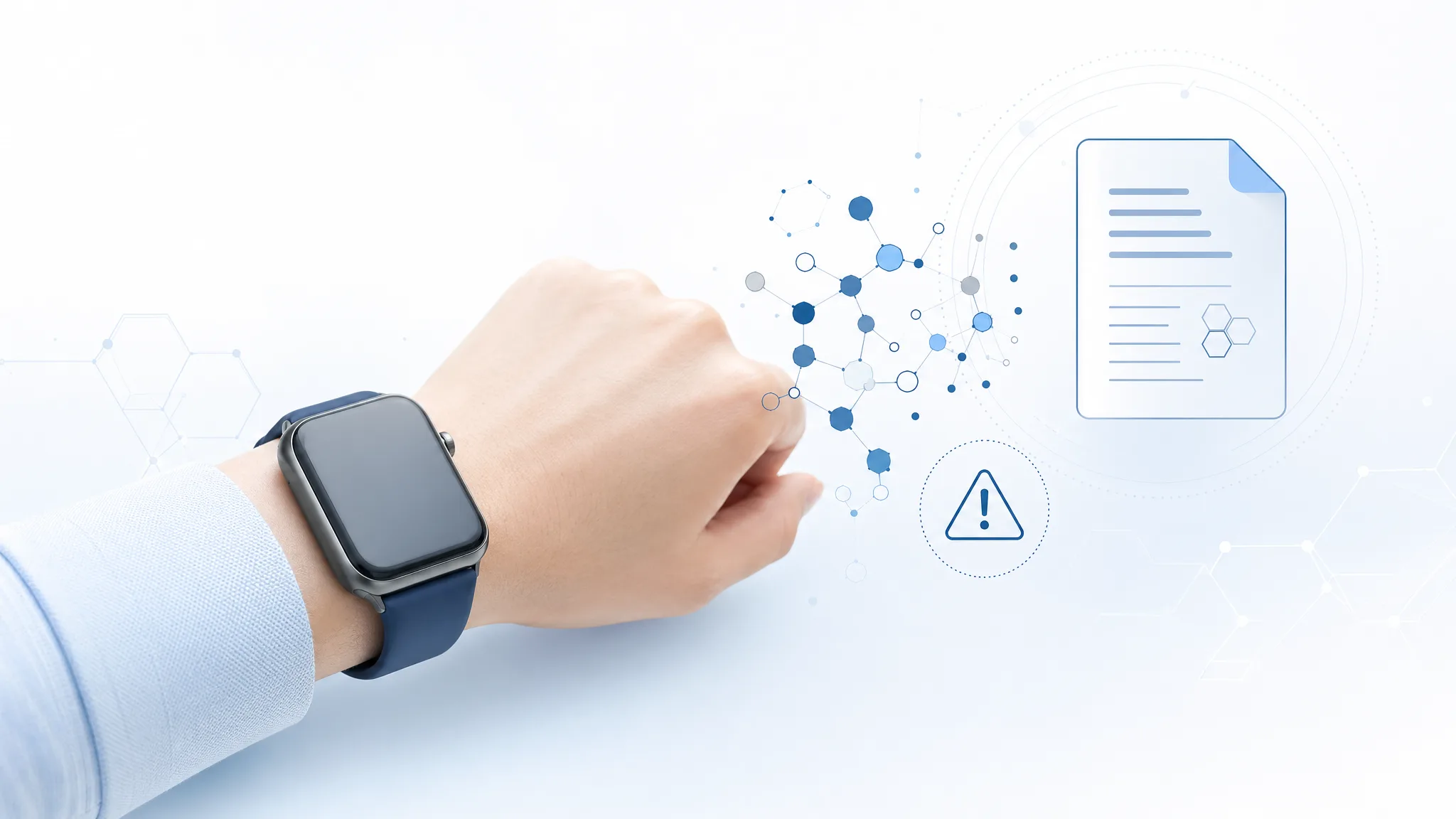 Generische Smartwatch-Illustration mit Glukose-Symbolen und Patentdokument