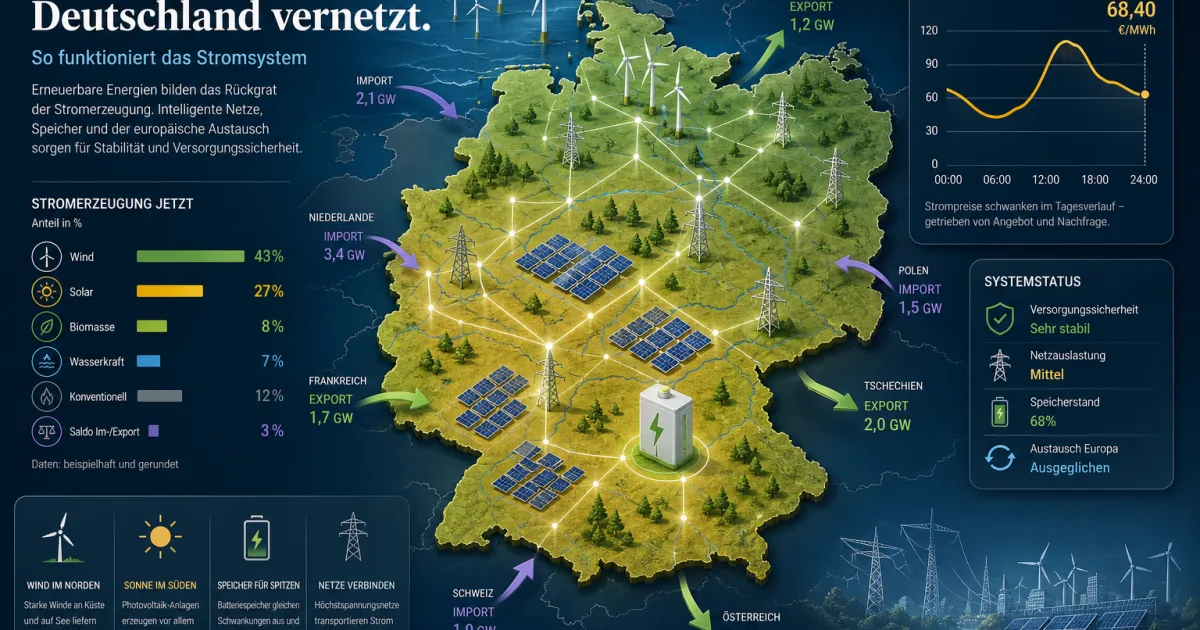Deutschlands Strommix zeigt, wann Erneuerbare wirklich entlasten