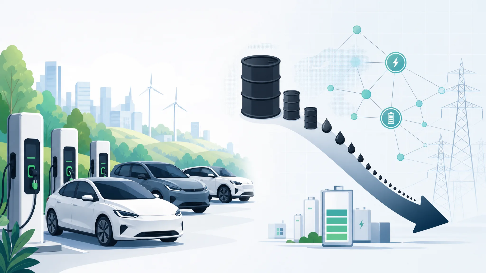 Infografik zu Elektroautos, Ölverbrauch und Ladeinfrastruktur