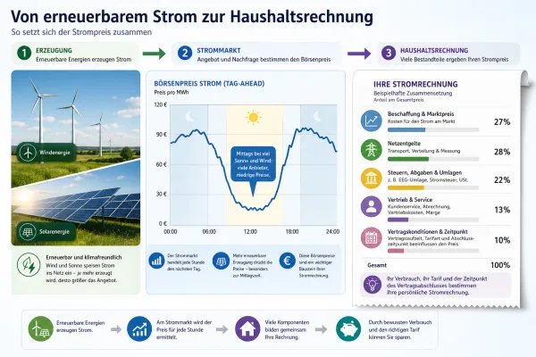Erneuerbare senken Börsenpreise: Warum Haushalte warten
