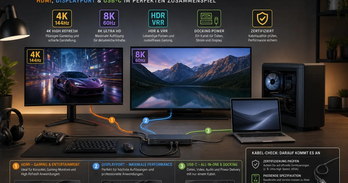HDMI, DisplayPort oder USB-C: Welches Kabel für 4K, 8K und Gaming wirklich reicht